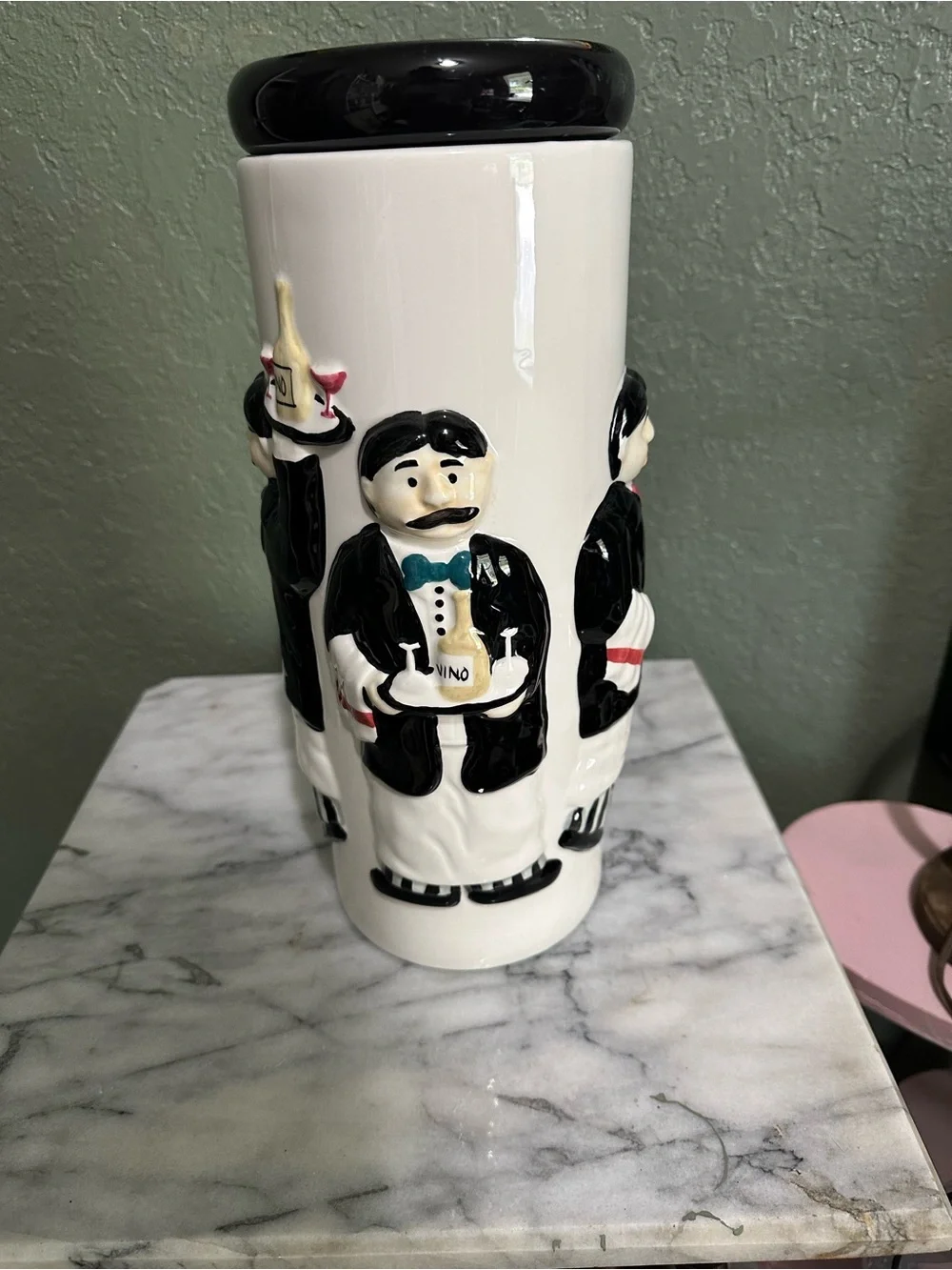 Ceramic Waiter Utensil Crock in Black and White